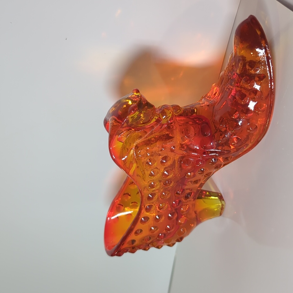 Vintage Fenton Amberina Hobnail Glass Cat Head Shoe - Picture 5 of 5